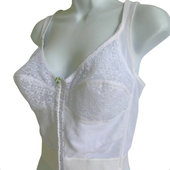 Vintage 60s Gelmart Bra Bustier 36C White Wireless Bullet Lace Front Closure - Picture 2 of 7